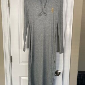 Gray Long Sleeve Dress with Gold Detail-Medium-Rodeo Logo